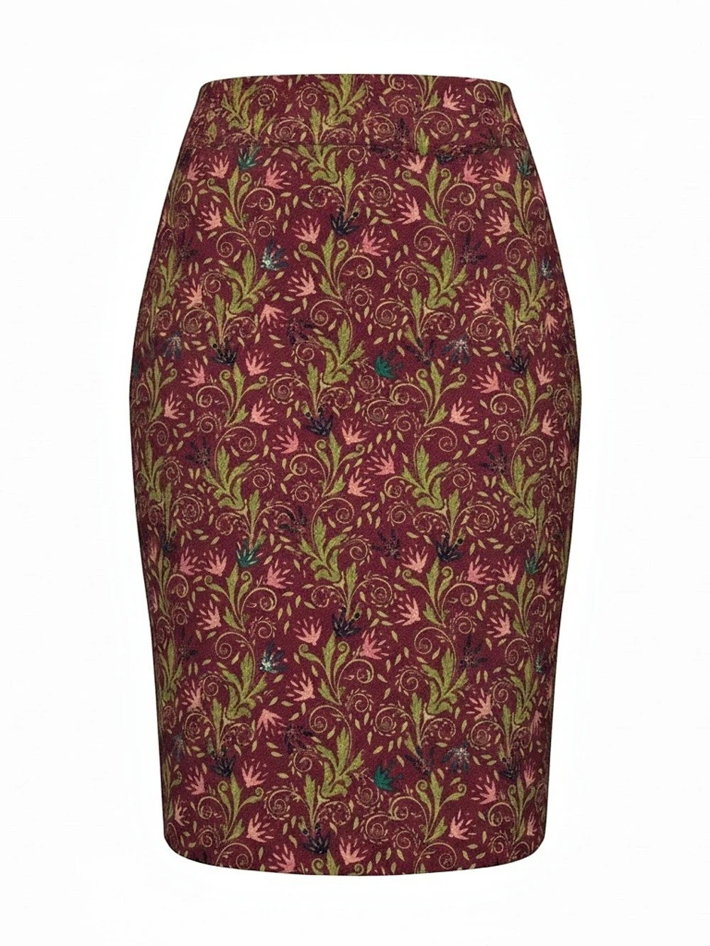 LuLaRoe Cassie Floral Pencil Skirt Burgundy & Green XS NWT